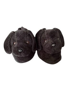 Funziez Black Lab Dog Plush Slippers Women’s 9-10 Large Cozy Cushion Non-Skid